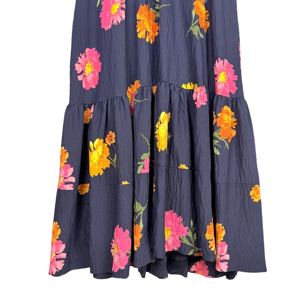 Anthropologie Floral Ruffle Blue Motif Maxi Dress relaxed fit Bohemian A-Line - Picture 5 of 11